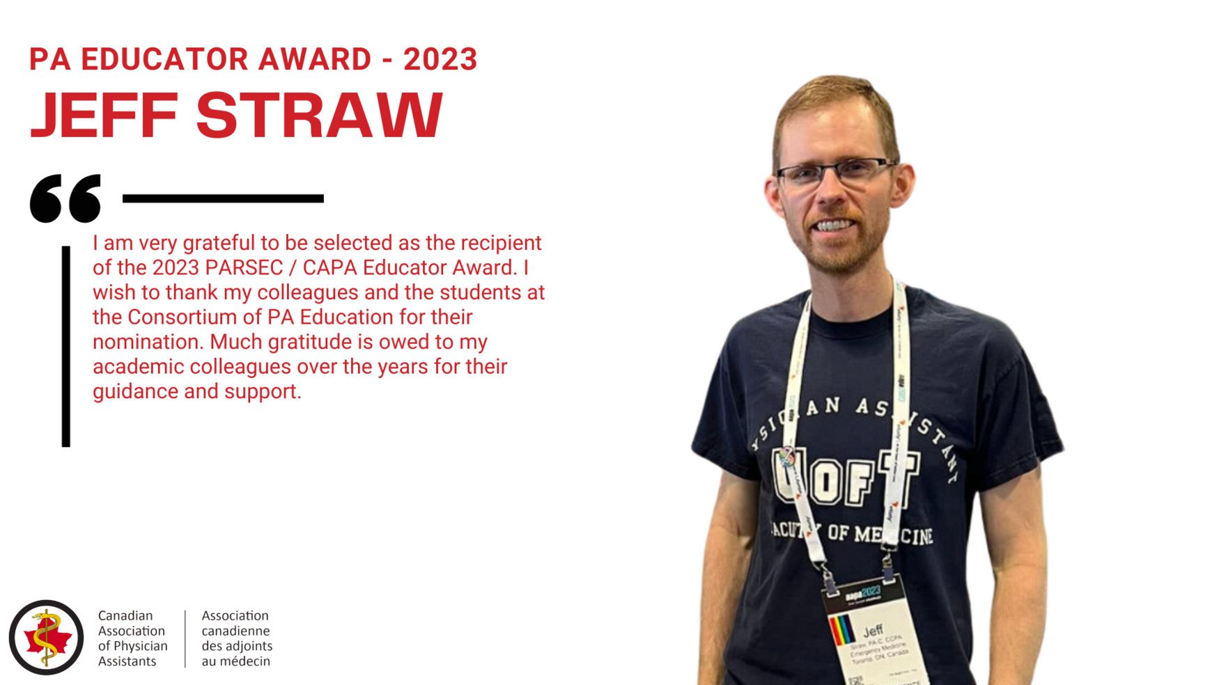 Jeff Straw, CAPA Educator of the Year 2023